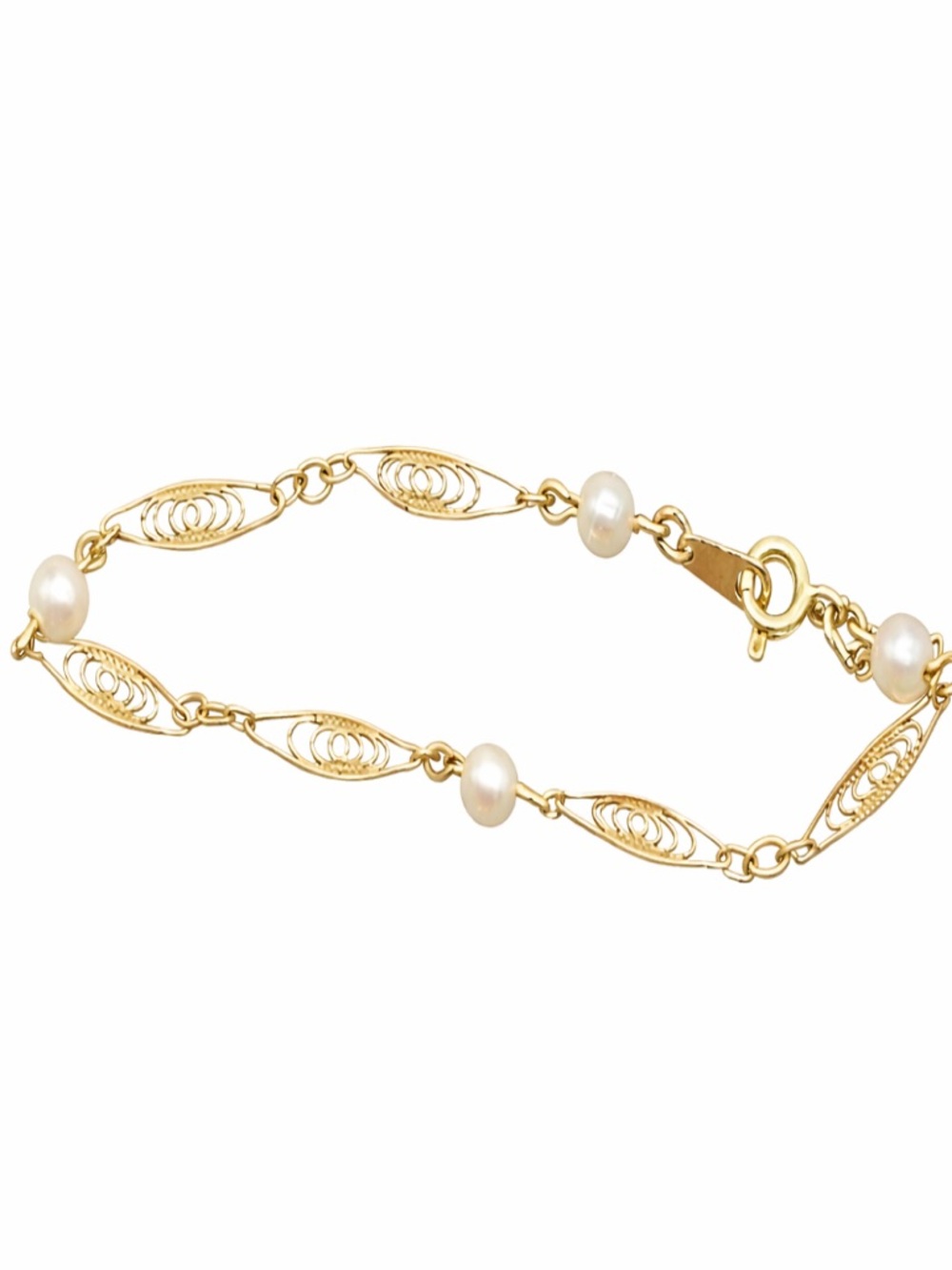 Trifari Vintage Bracelet Gold Tone & Faux Pearl Dainty 6-1/2” Bracelet